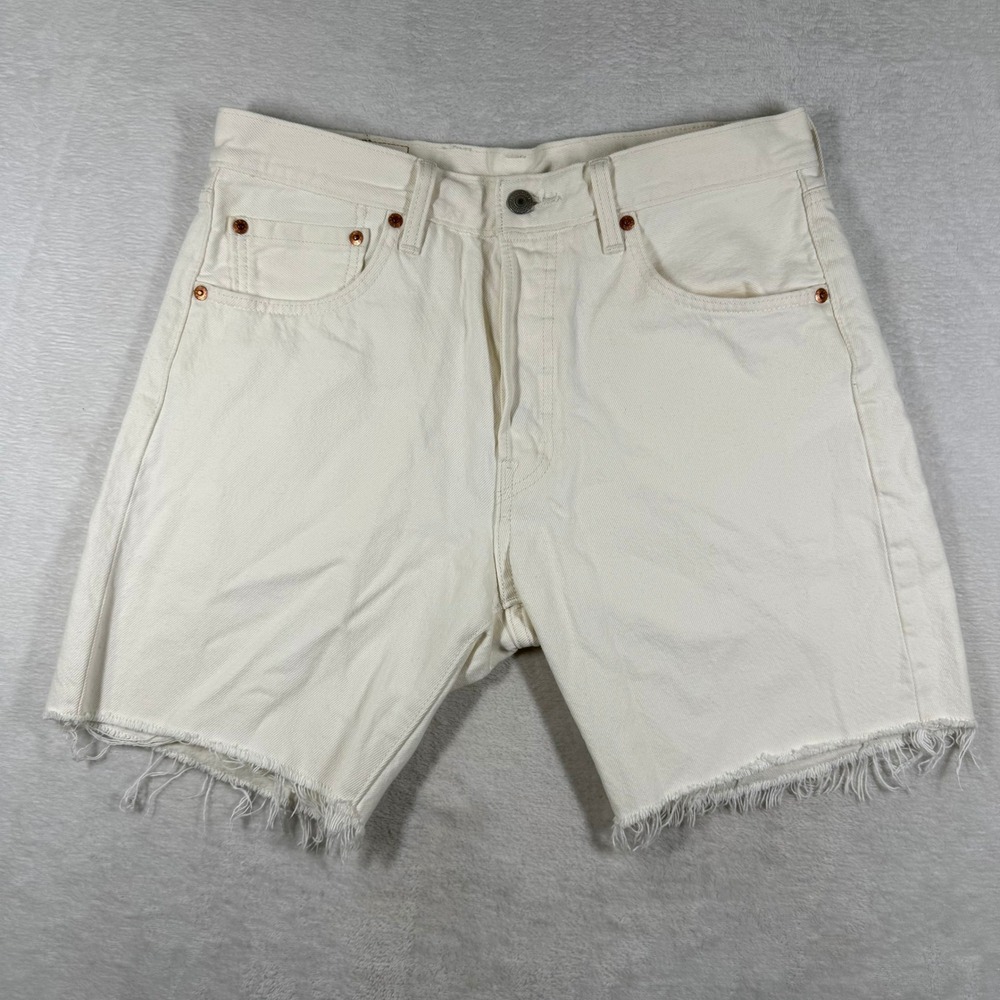 Levis Premium 501 Original White Denim Cutoff Shorts High Rise Button Fly 31